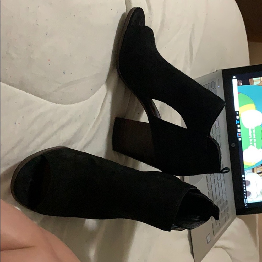 Black open toe heel boots